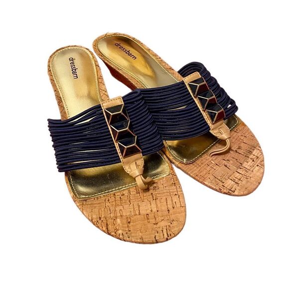 Dress Barn Navy Blue Low Heel Wedge Sandals in size 9M - Picture 1 of 6